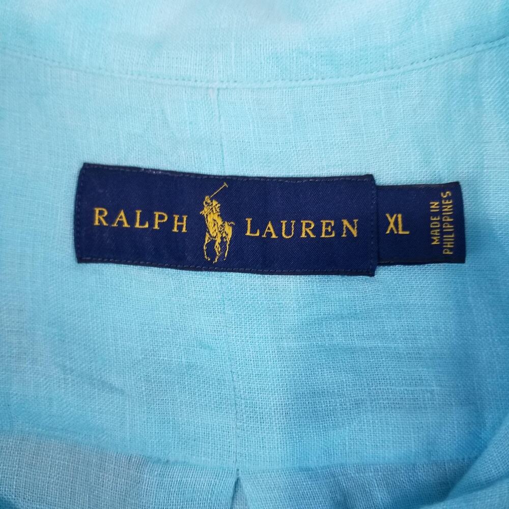 Ralph Lauren Shirt Mens XL Blue 100% Linen Aqua Blue Pink Pony Outdoor Beach - Picture 3 of 9